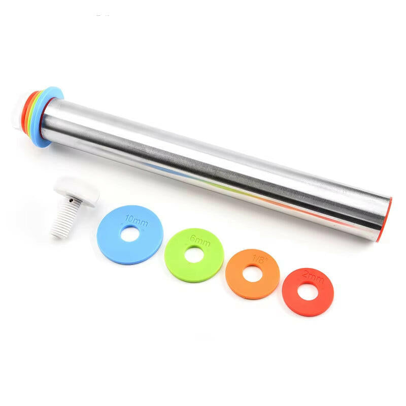 43cm Stainless Steel Rolling Pin – Adjustable, Non-Stick & Precision Baking.