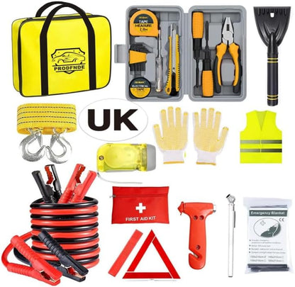 European Driving Kit  – Complete Roadside Emergency Set with Jumper Cables & Safety Gear