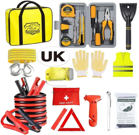 European Driving Kit  – Complete Roadside Emergency Set with Jumper Cables & Safety Gear