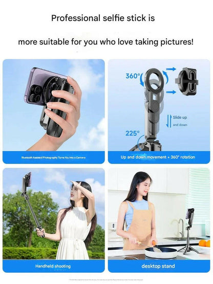 Premium 4-in-1 Selfie Stick with Wireless Remote, Magnetic Clip, and 360° Rotation for Optimal Photography