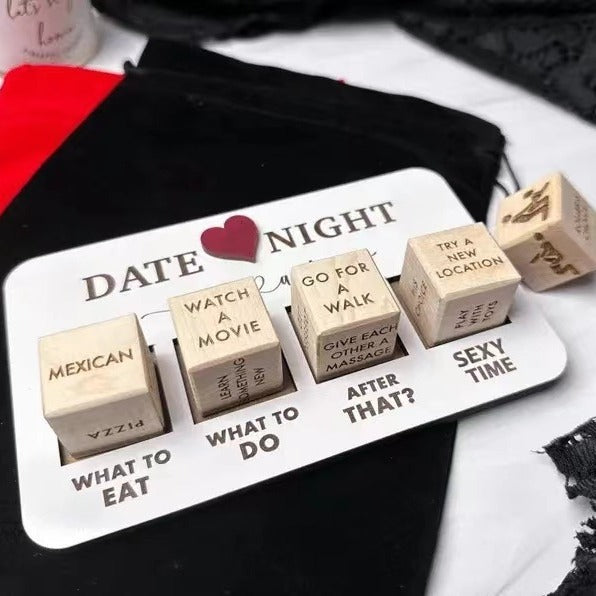 Cozy date night idea featuring unique wooden dice for fun and memorable moments