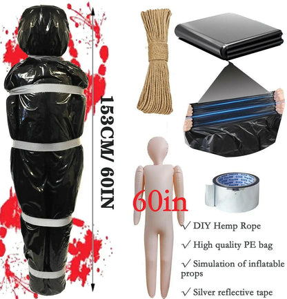 59Inch Halloween Corpse Props Set Outdoor Yard Creepy Shroud Decoration Horror Bloody Body Bag Haunted House Hanging Decorations