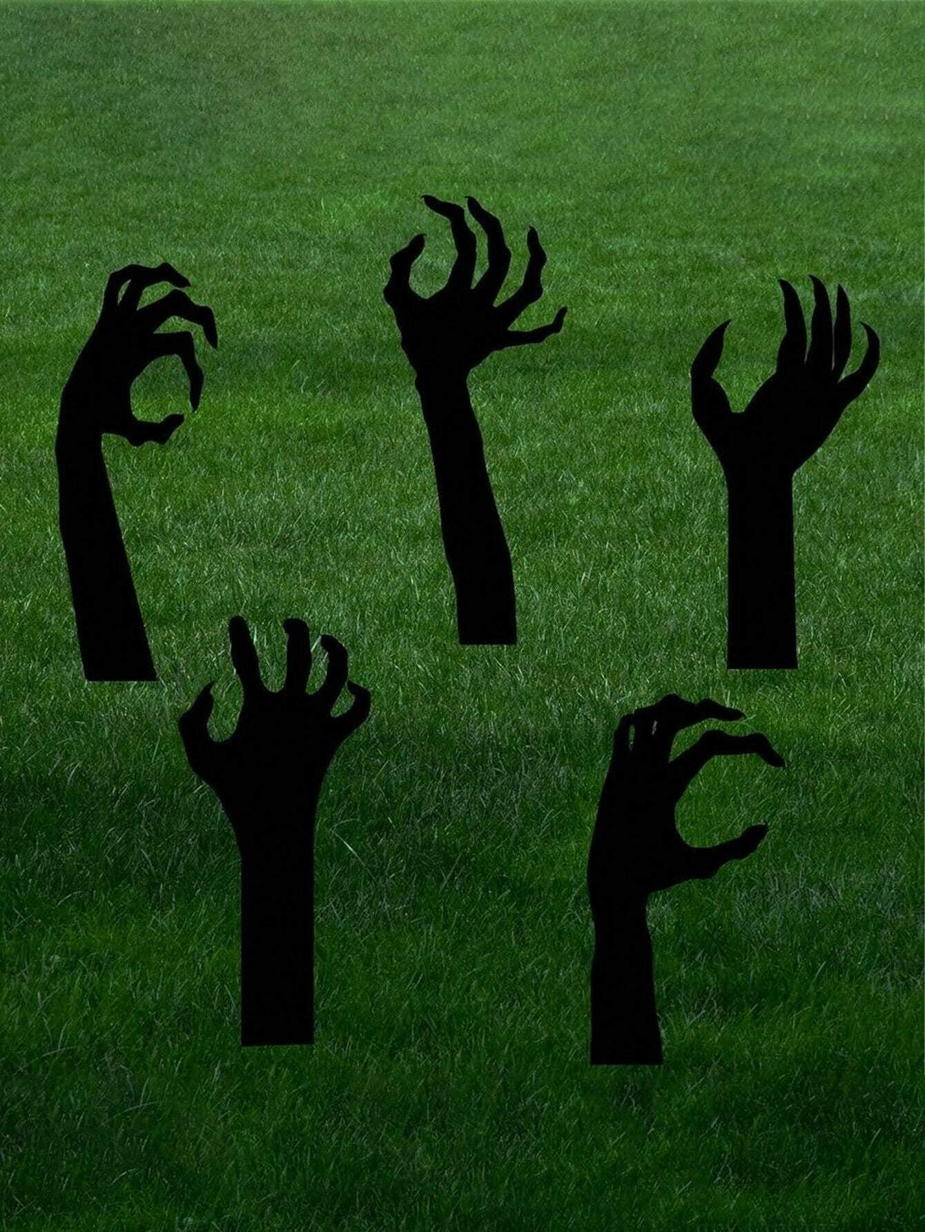 Haunted Yard Essentials – 5PCS Grasping Hand Silhouette Yard Stakes – Creepy Halloween Lawn Decorations for Outdoor Displays