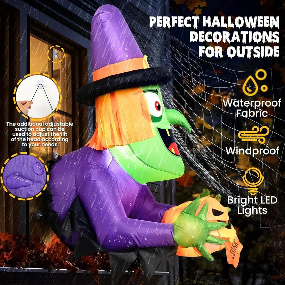 4FT Halloween Inflatable Witch Breaking Through Window