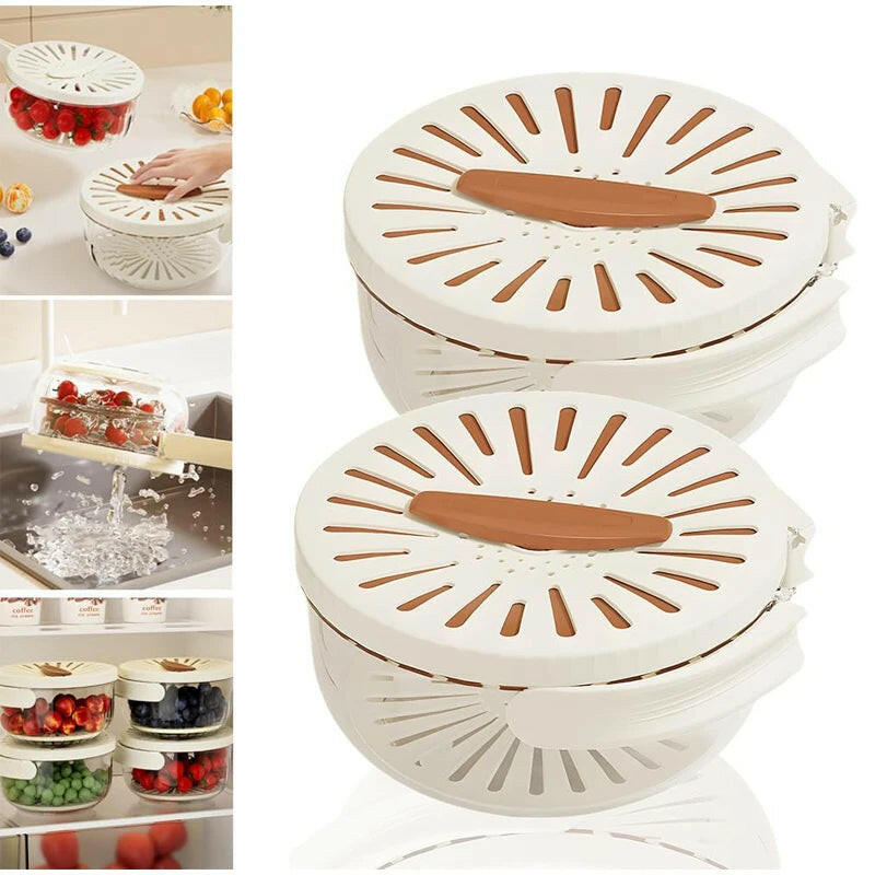 2-In-1 Fruit Drain Basket Vegetable Washing Basket with Foldable Handle Refrigerator Crisper Storage Bowl for Home Kitchen.