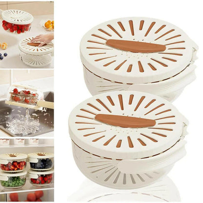2-In-1 Fruit Drain Basket Vegetable Washing Basket with Foldable Handle Refrigerator Crisper Storage Bowl for Home Kitchen.