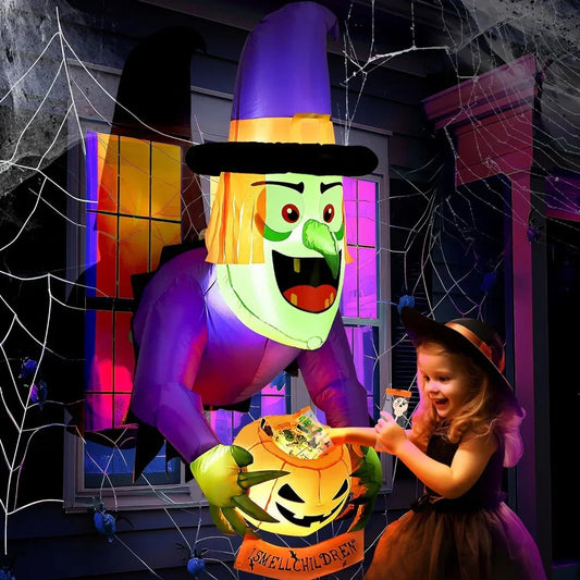 4FT Halloween Inflatable Witch Breaking Through Window