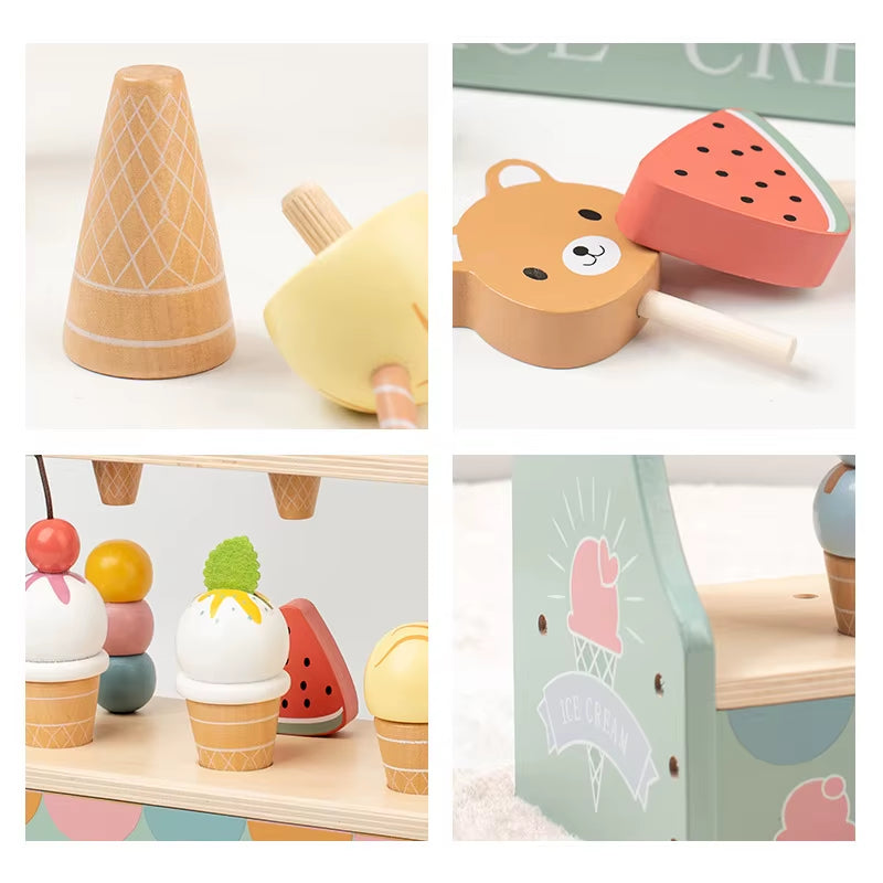 Wooden Afternoon Tea Set Toy | 9-Piece Ice Cream Role Play.