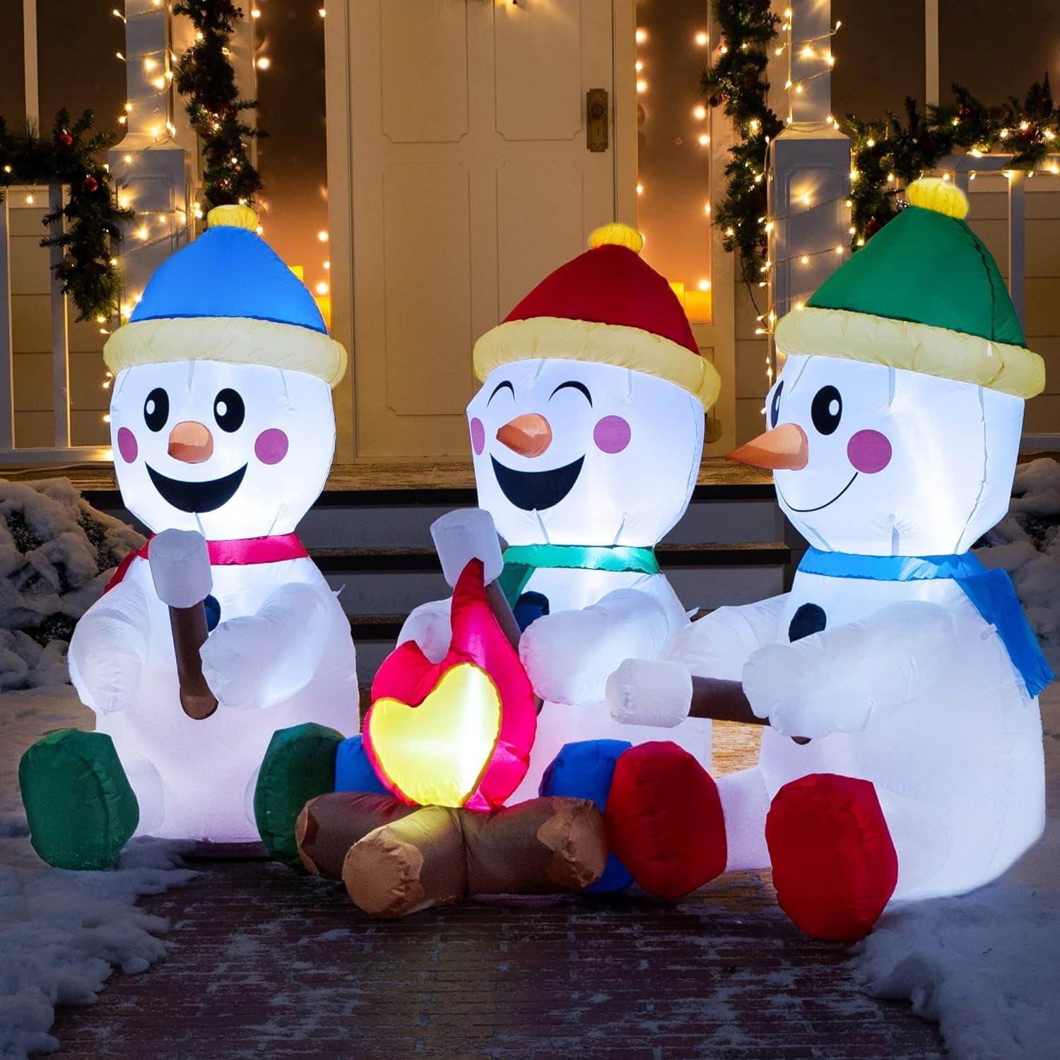 6FT Inflatable Snowmen with Campfire – Outdoor Christmas Decoration.