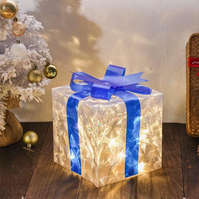 Illuminated Christmas Gift Box – 100 LED Snowflake Décor Accent.