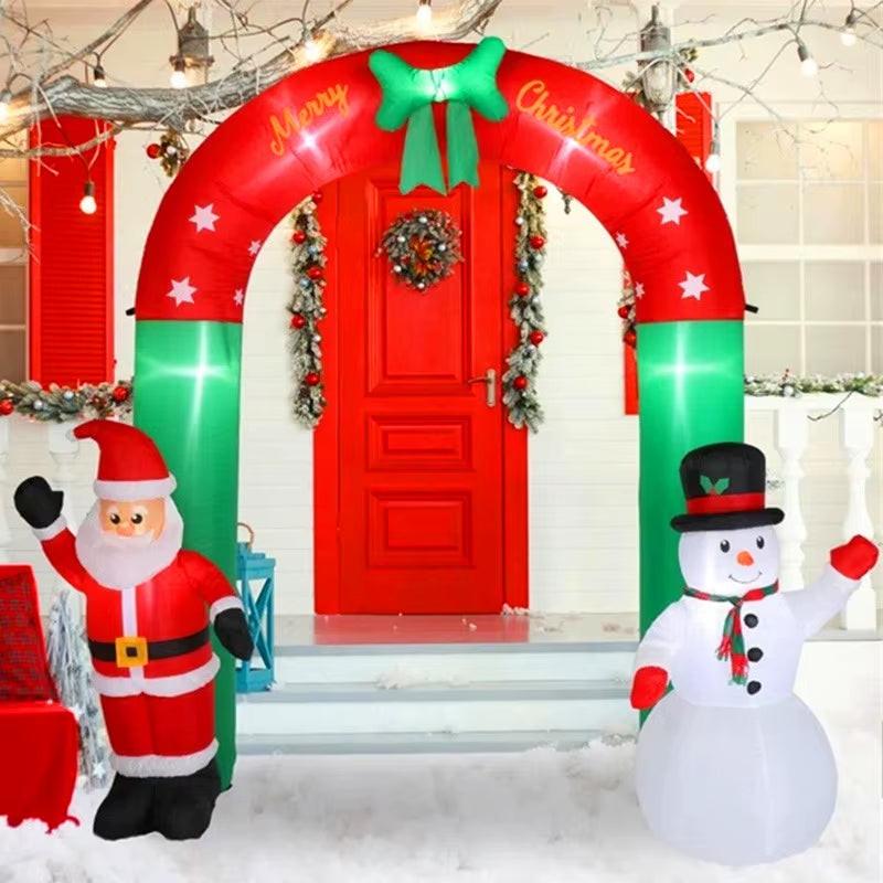 8FT Inflatable Christmas Archway – Santa & Snowman LED-Lit Outdoor Decoration | Freestanding Entrance Display for Garden, Mall & Events.