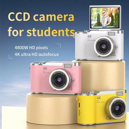 Capture Every Moment: 4K CCD Digital Camera with 48MP, 8X Zoom, 180° Flip Screen & Free 32GB Card!.