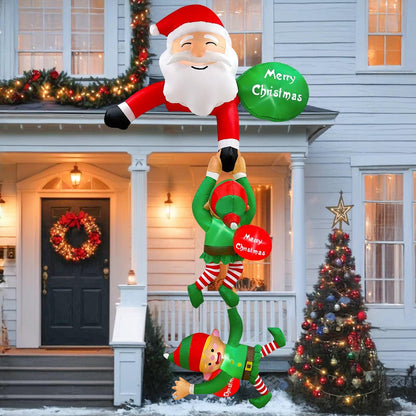 8FT Hanging Santa & Elf Christmas Inflatable – LED-Lit Outdoor Decoration for Windows, Roofs & Eaves.