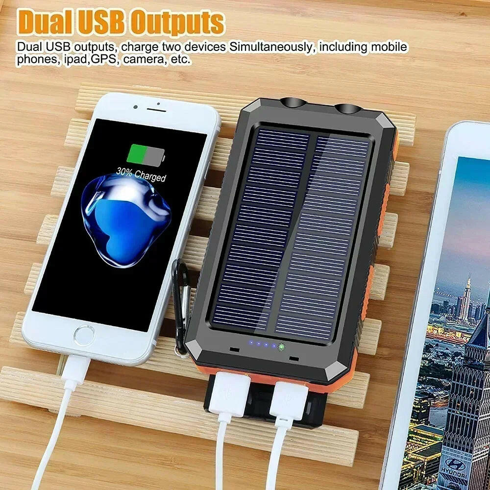 30,000mAh Solar Power Bank – Waterproof, Fast-Charging External Battery with SOS Light for iPhone, Samsung, Xiaomi & More