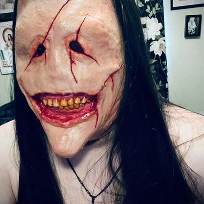 Scared Demon Latex Mask – Haired Horror Prop for Halloween Cosplay & Themed Parties