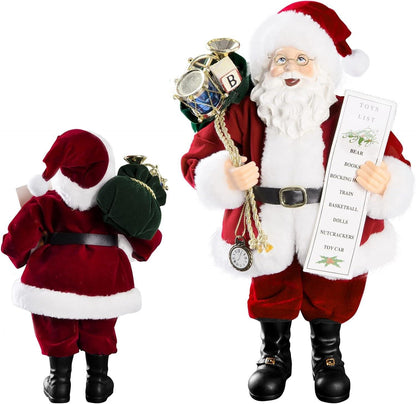 11‑Inch Santa Claus Figurine – Velvet Coat, Glasses & Gift Bag.