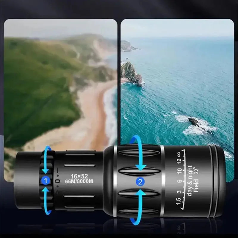 High-Power 16X52 Monocular Telescope with Dual Focus and Night Vision - Perfect for Long-Range Viewing!