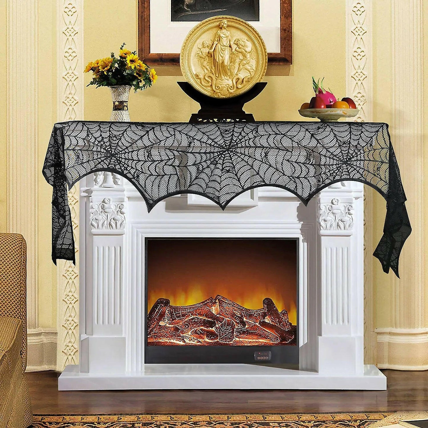 2025 Black Lace Spider Web Table Runner – Gothic Halloween Mantel Cover & Party Decor Accent (1pc)