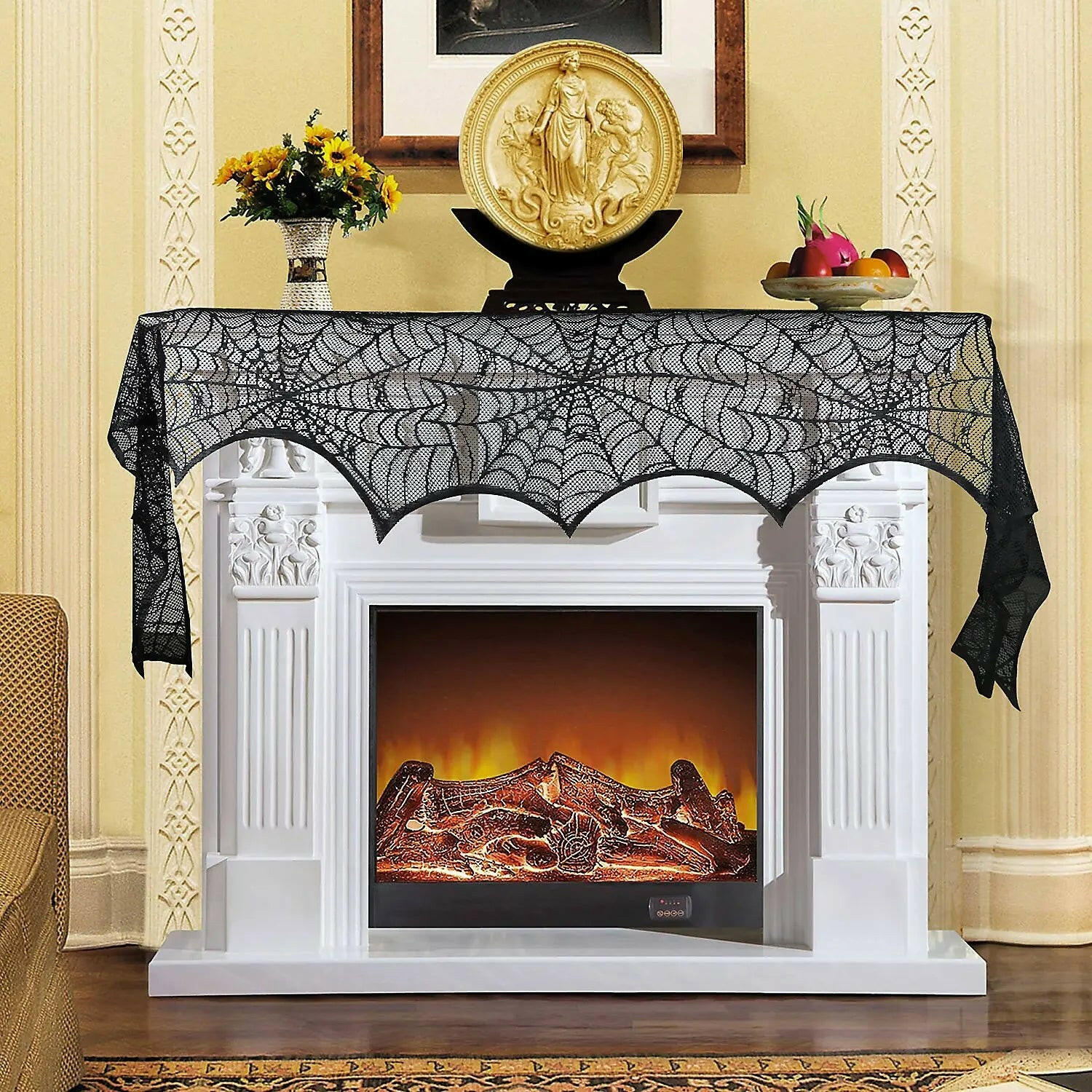 2025 Black Lace Spider Web Table Runner – Gothic Halloween Mantel Cover & Party Decor Accent (1pc)