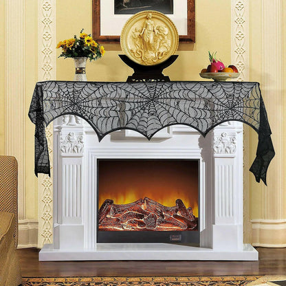 2025 Black Lace Spider Web Table Runner – Gothic Halloween Mantel Cover & Party Decor Accent (1pc)