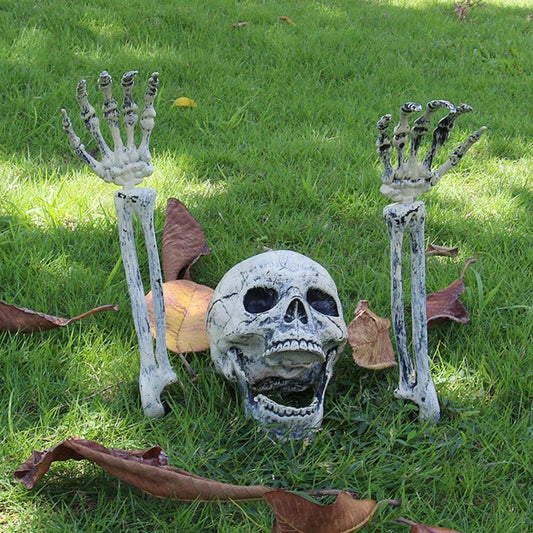 💀 Scare Halloween Graveyard Skeleton Set – Outdoor Prop with Skull, Arms & Crow Setup