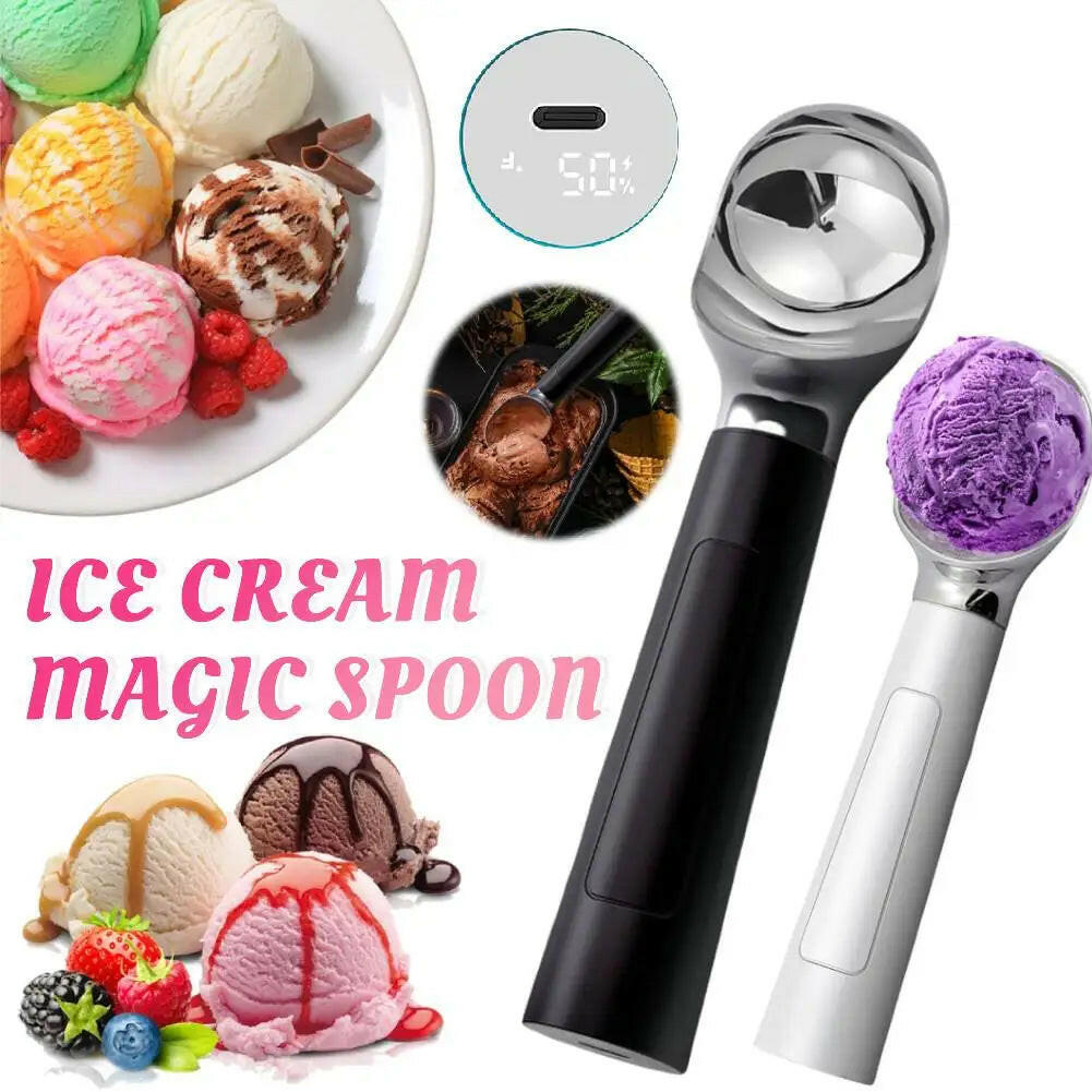 Rechargeable Electric Heated Ice Cream Scoop with LED Display – Effortlessly Softens Hard Ice Cream, Easy to Clean