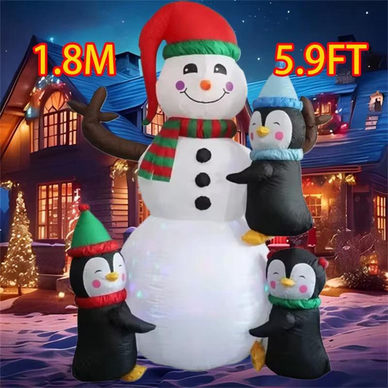 6FT Light-Up Christmas Inflatable – Hugging Penguins & Snowman | Outdoor Holiday Yard Decoration.