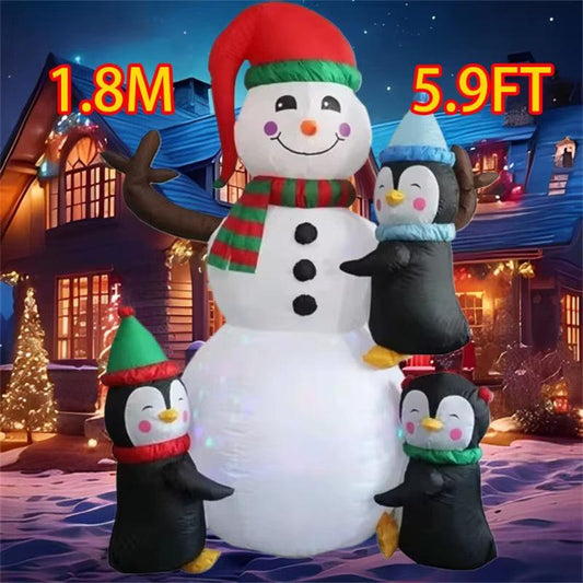 6FT Light-Up Christmas Inflatable – Hugging Penguins & Snowman | Outdoor Holiday Yard Decoration.