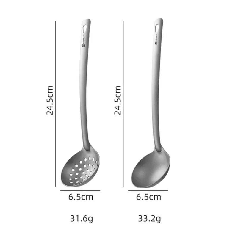 Lightweight Outdoor Titanium Soup Ladle and Skimmer Kit - Perfect for Camping and Hiking Cooking!