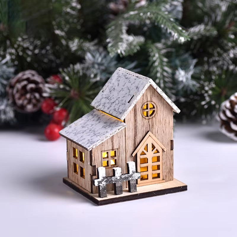 Christmas LED Wooden House Ornament – Luminous Cabin Decoration for Tree, Table, or Home, Eco‑Friendly Holiday Gift