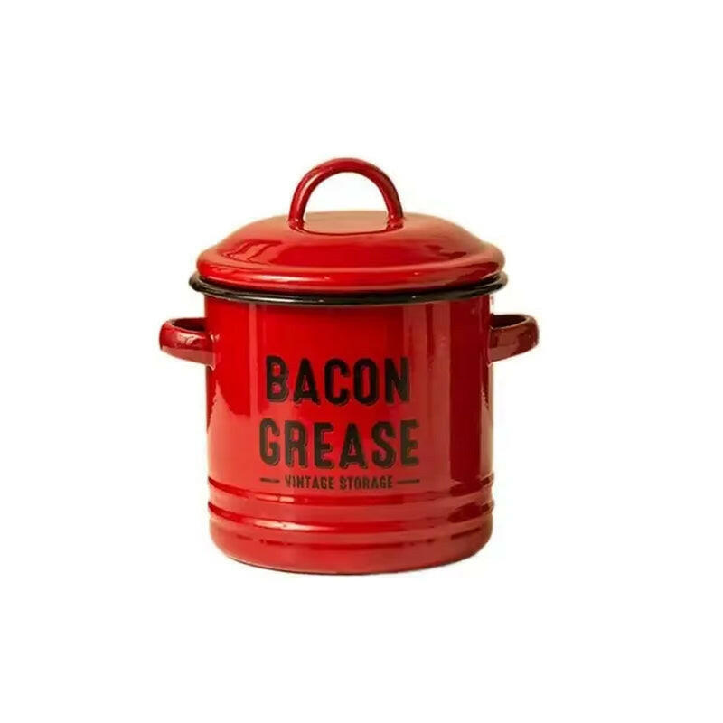 Enamel Grease Container - Secure Lid, Large Capacity.