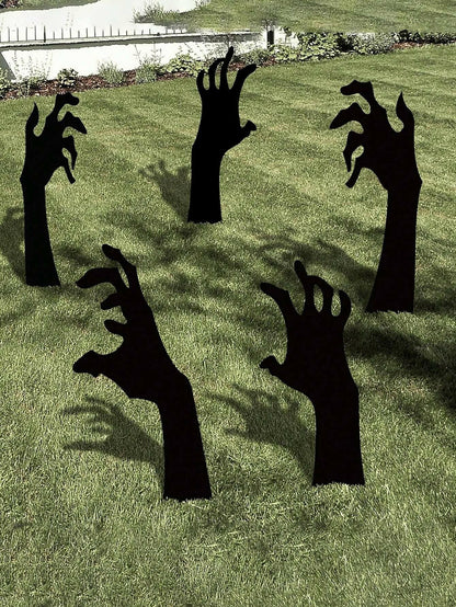 Haunted Yard Essentials – 5PCS Grasping Hand Silhouette Yard Stakes – Creepy Halloween Lawn Decorations for Outdoor Displays