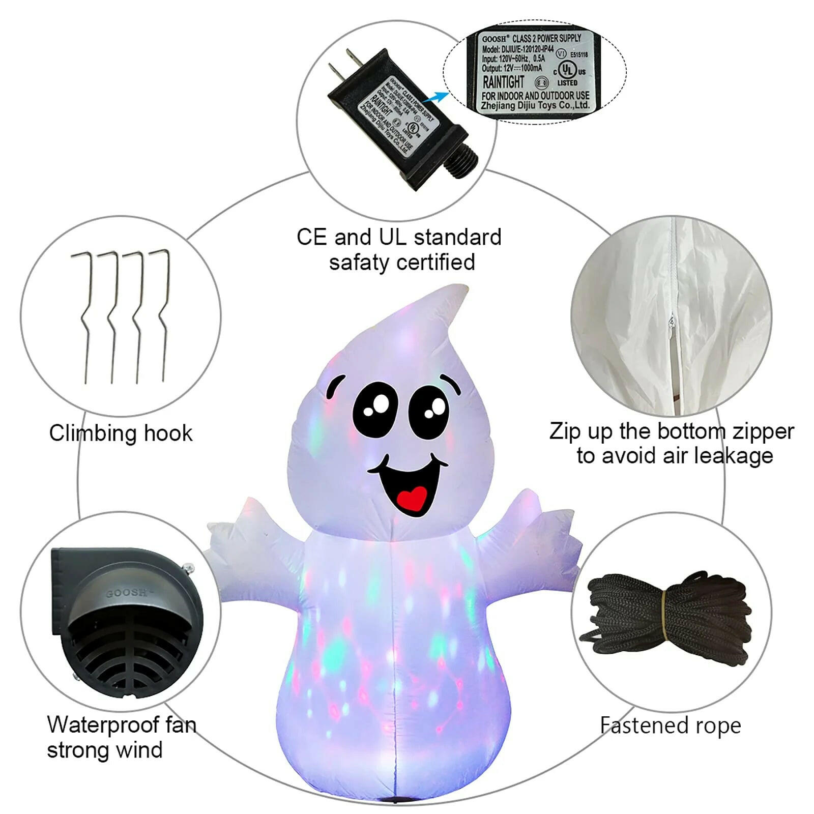 5FT Inflatable Halloween Cute Ghost with Magic Light – LED Blow-Up Decoration for Garden, Lawn, and Indoor Displays