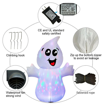 5FT Inflatable Halloween Cute Ghost with Magic Light – LED Blow-Up Decoration for Garden, Lawn, and Indoor Displays