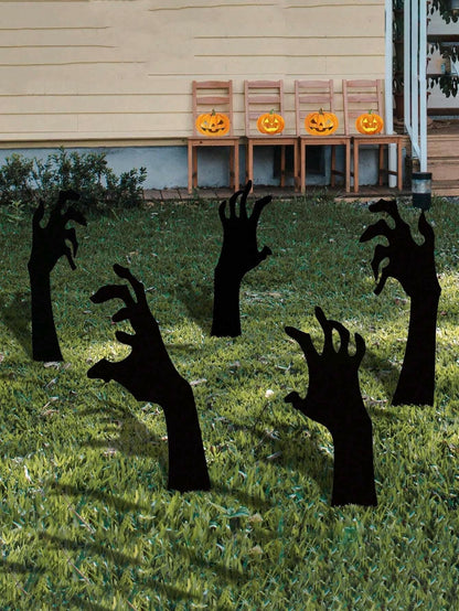 Haunted Yard Essentials – 5PCS Grasping Hand Silhouette Yard Stakes – Creepy Halloween Lawn Decorations for Outdoor Displays
