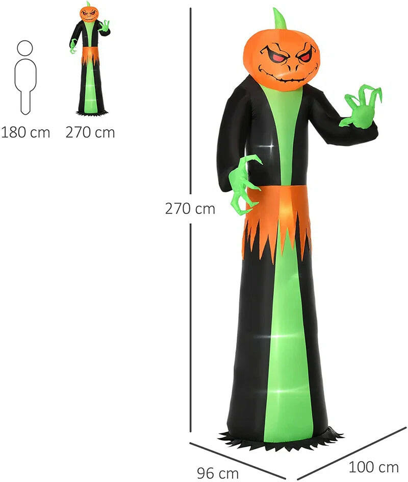 Extra-Tall Halloween Inflatable – LED-Lit Pumpkin Head Ghost with Automatic Inflation & Ground Stakes