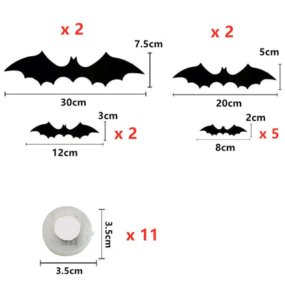 Halloween LED Bat Wall Decor - Realistic 3D PVC Bat Stickers for Indoor and Outdoor Halloween Party Decoration