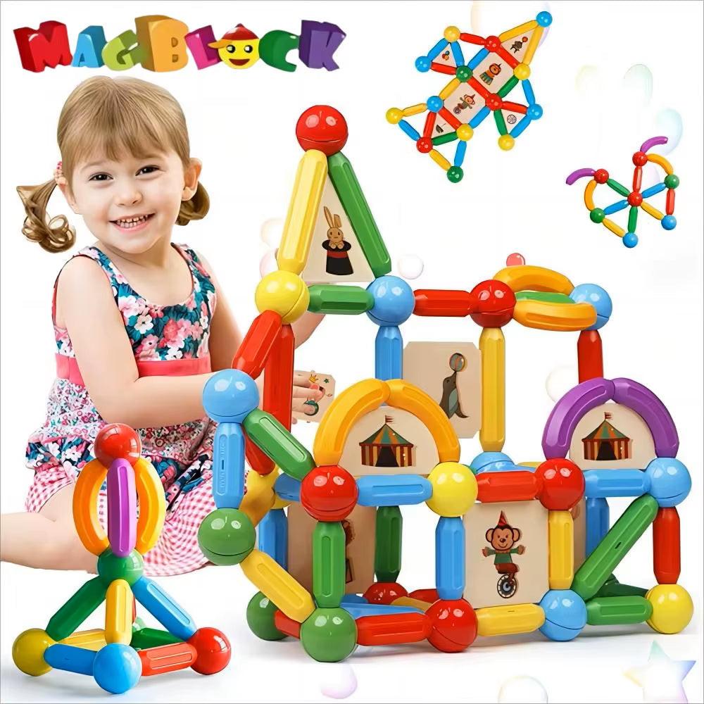 Build Beyond Flat Tiles – 90PCS Montessori‑Style Magnetic Sticks & Balls STEM Toy for 3D Learning.
