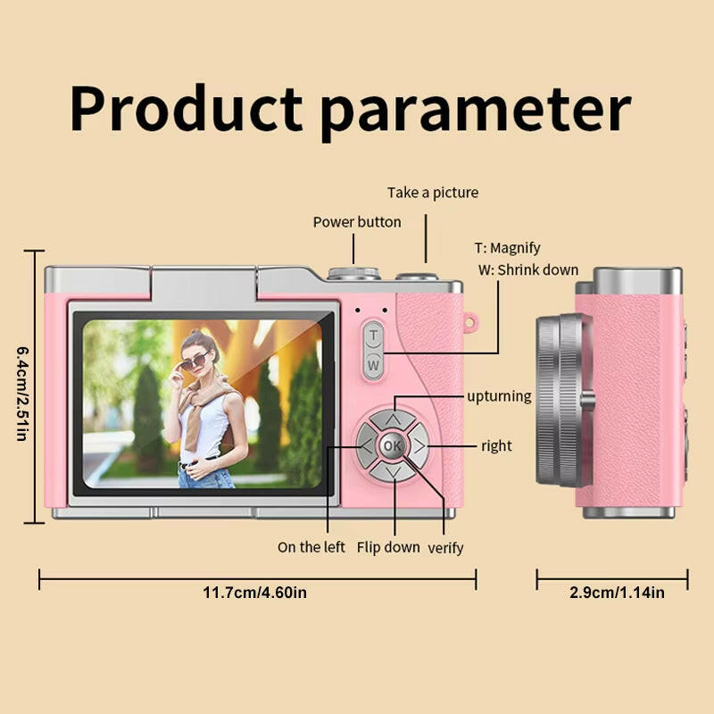 Capture Every Moment: 4K CCD Digital Camera with 48MP, 8X Zoom, 180° Flip Screen & Free 32GB Card!.