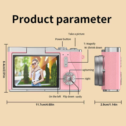Capture Every Moment: 4K CCD Digital Camera with 48MP, 8X Zoom, 180° Flip Screen & Free 32GB Card!.