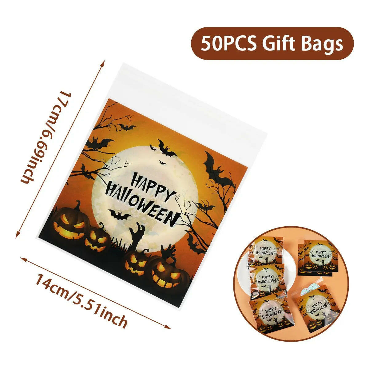 50-Pack Halloween Candy Bags – Pumpkin & Ghost Party Favor Bags for Trick-or-Treat & Home Decor (2025 Edition)