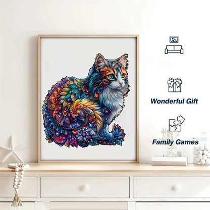 Wooden Animal Puzzle Collection – Bear, Turtle, Cat & Elephant Irregular Jigsaws for Adults & Kids.