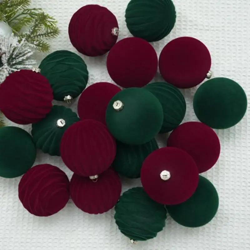 12-Pack Green Flocked Christmas Tree Baubles – Elegant ABS Ornaments for Festive Decor & Holiday Parties.