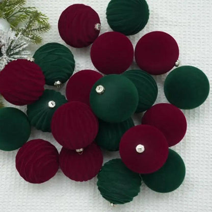 12-Pack Green Flocked Christmas Tree Baubles – Elegant ABS Ornaments for Festive Decor & Holiday Parties.