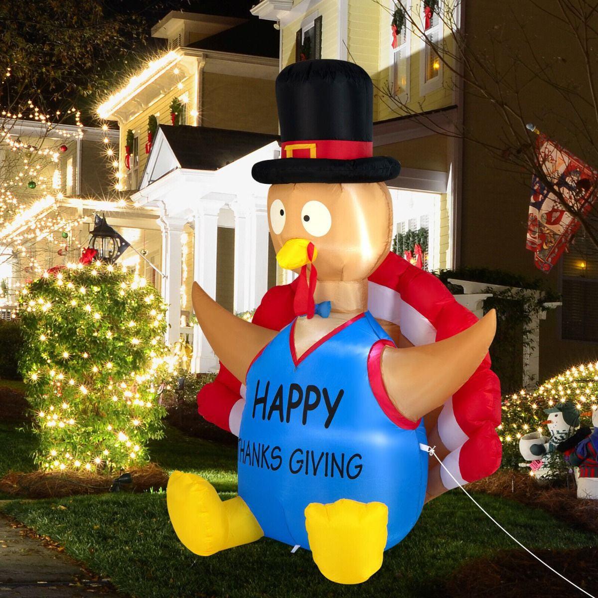 6FT Thanksgiving Inflatable Turkey – LED-Lit Outdoor Decoration with Built-In Fan | Waterproof Polyester, Self-Inflating.