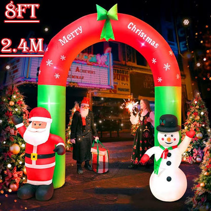 8FT Inflatable Christmas Archway – Santa & Snowman LED-Lit Outdoor Decoration | Freestanding Entrance Display for Garden, Mall & Events.
