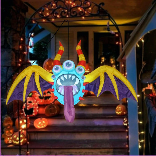 4.4FT Inflatable Halloween Hanging Bat with Giant Wings & Five Eyes – LED Blow-Up Decoration for Garden, Porch, and Party Displays