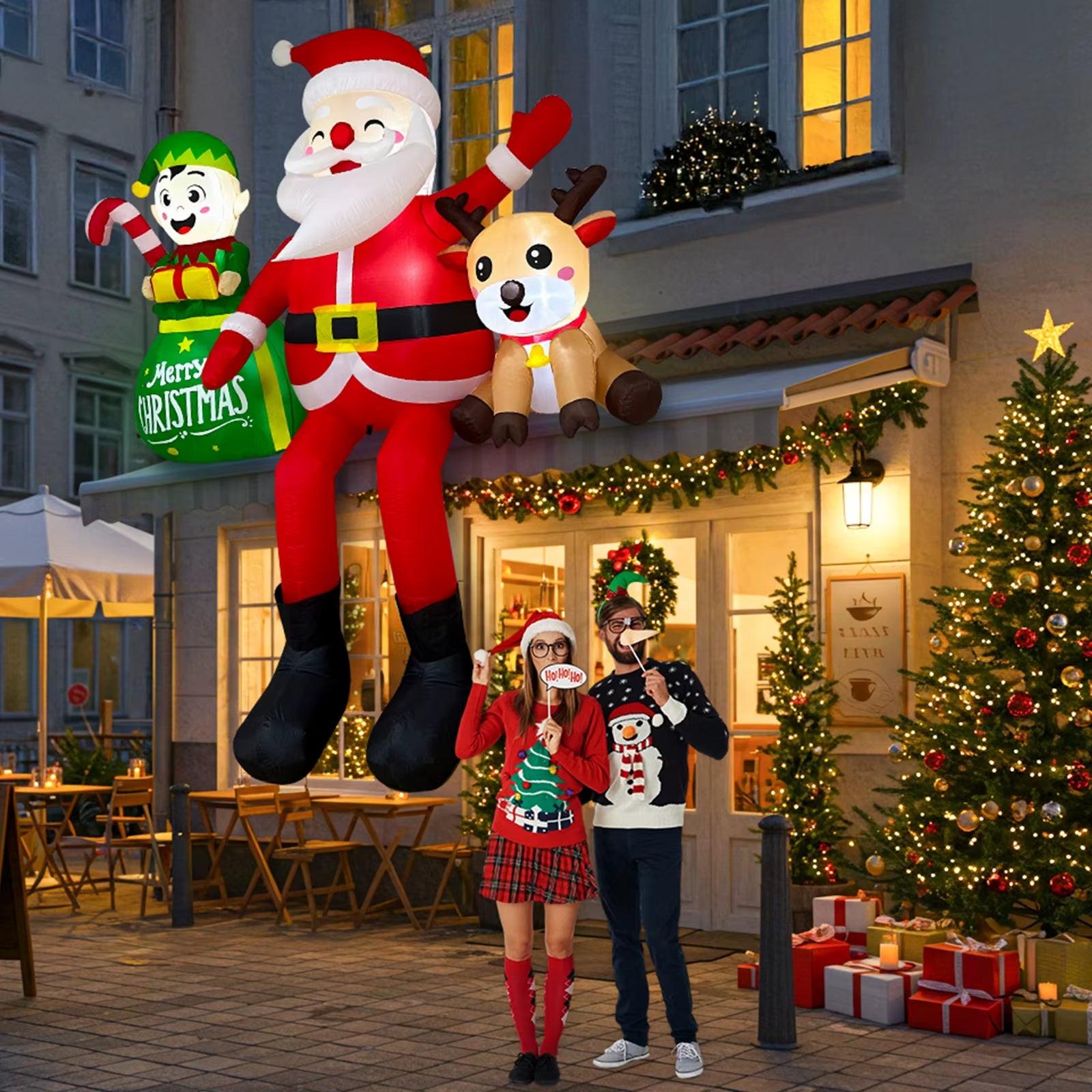 8FT Sitting Santa Inflatable – LED Christmas Display with Elves & Reindeer.