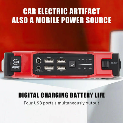 Portable Car Jump Starter and Power Bank with LED Flashlight (28000mAh 600A 12V).