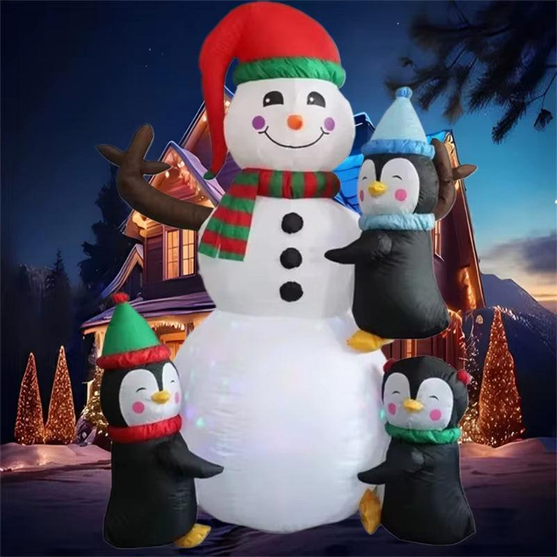 6FT Light-Up Christmas Inflatable – Hugging Penguins & Snowman | Outdoor Holiday Yard Decoration.